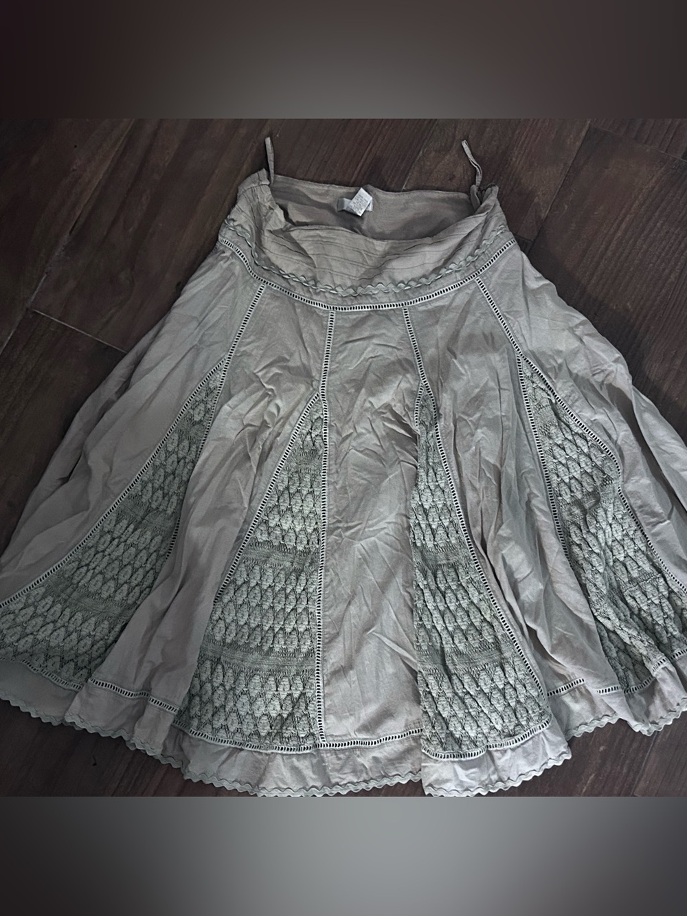 Vintage old Women's Light Tan Crochet Panel Full Skirt